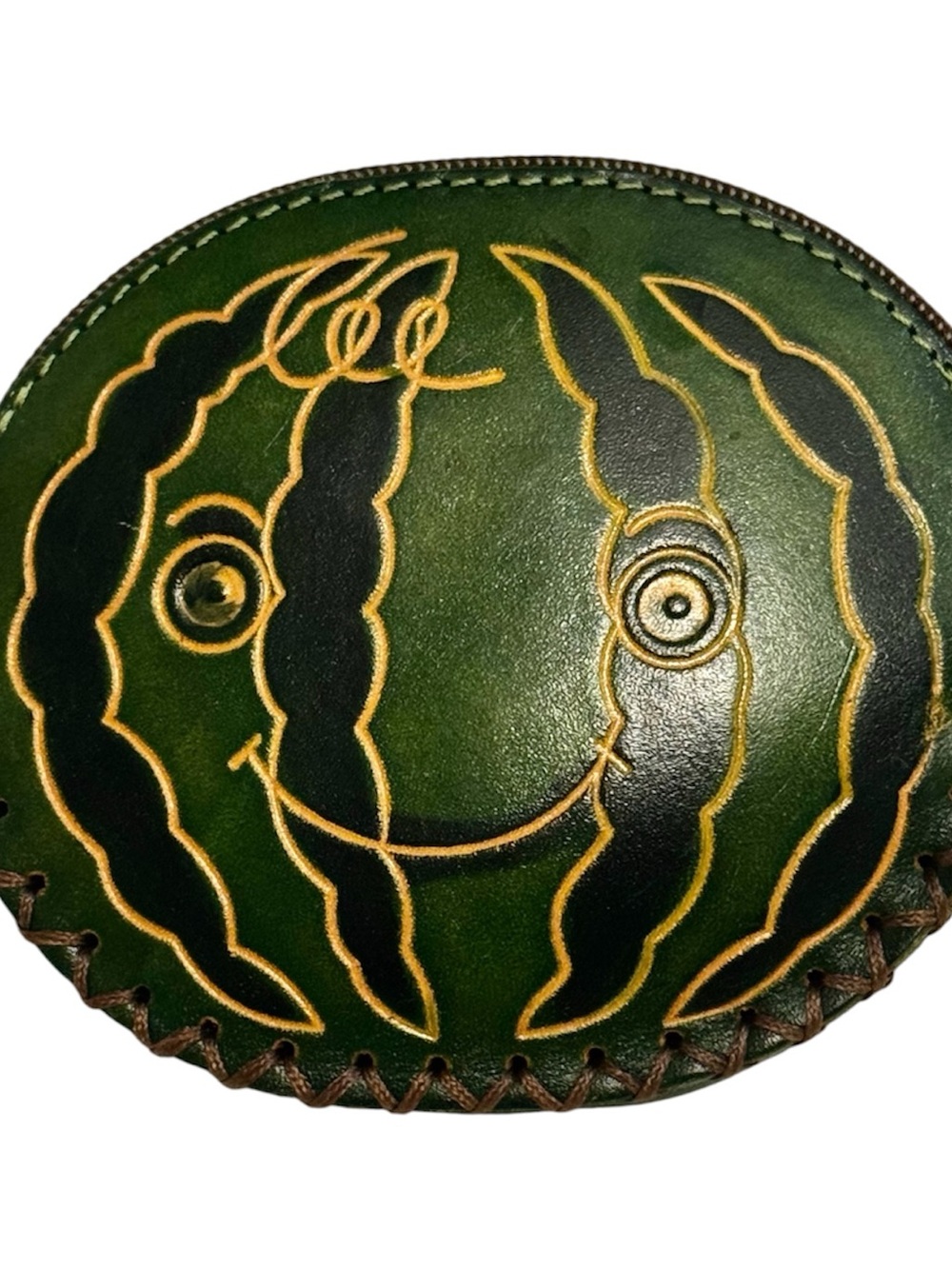 NWT Green Smiling Pumpkin Leather Coin Pouch/ Bag Charm